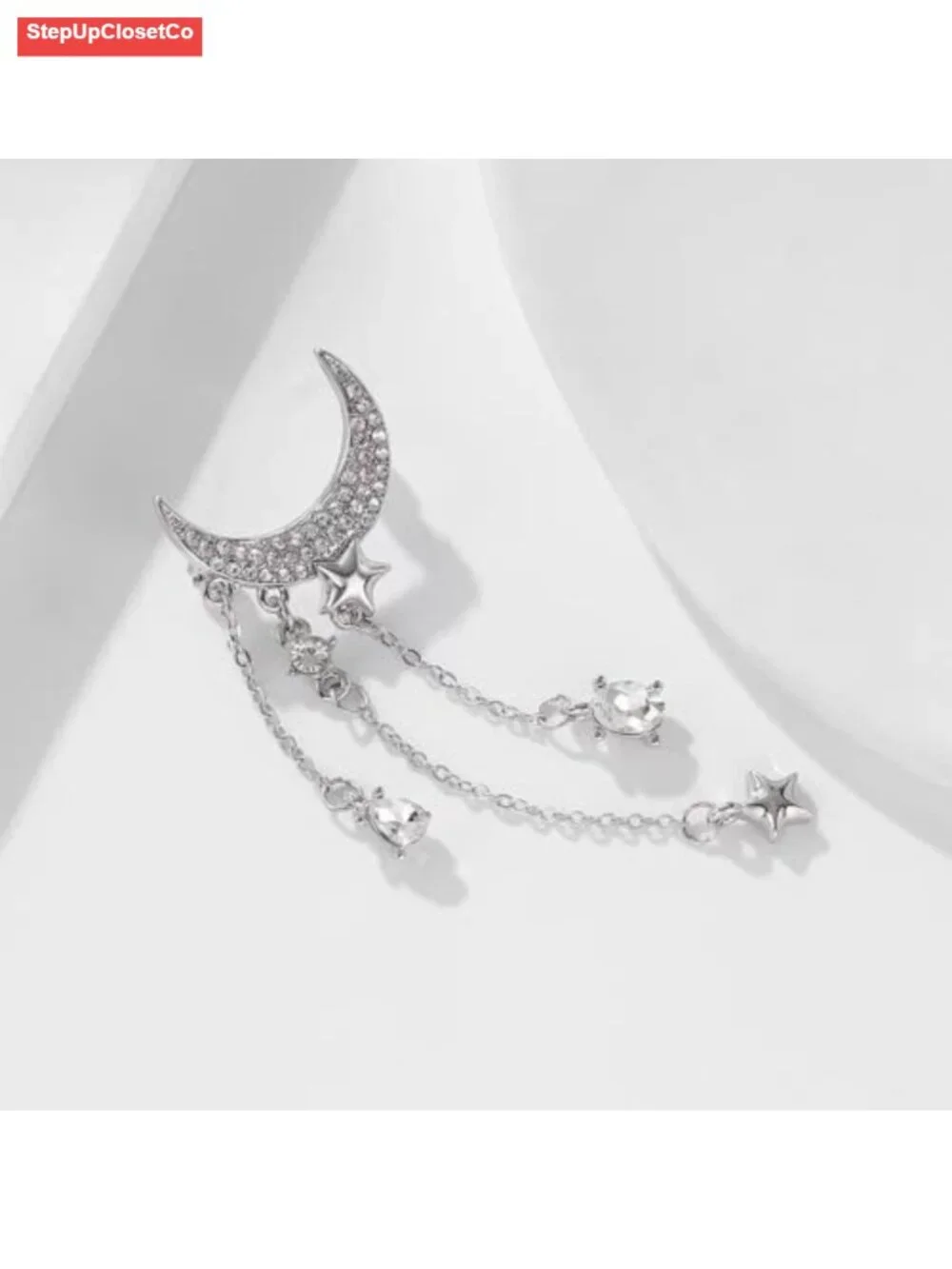 Moon Star Tassel Chain Brooch with Cubic Zirconia Rhinestones | Wedding